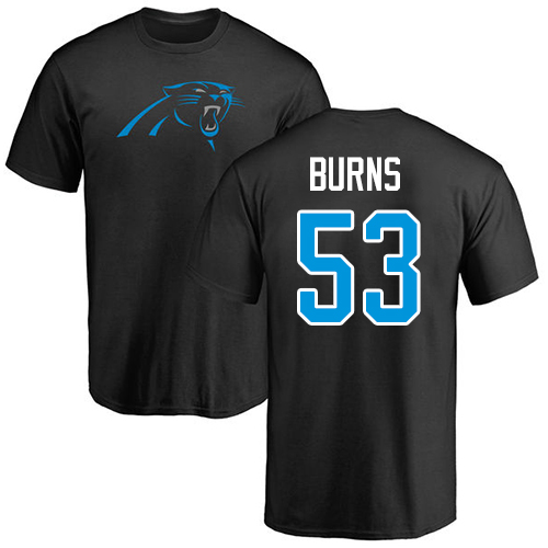 Carolina Panthers Men Black Brian Burns Name and Number Logo NFL Football #53 T Shirt->carolina panthers->NFL Jersey